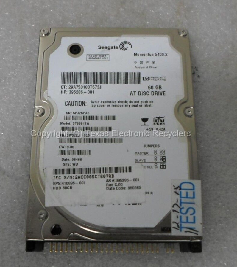 Seagate HP ST96812A 9W3882-020, 395286-001 416895-001 60GB 5400 RPM IDE 2.5" HDD