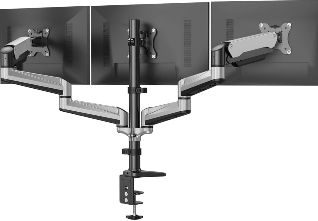 Soporte Triple para Monitores 17-32" VESA Ajustable para Escritorio Plata, Nuevo
