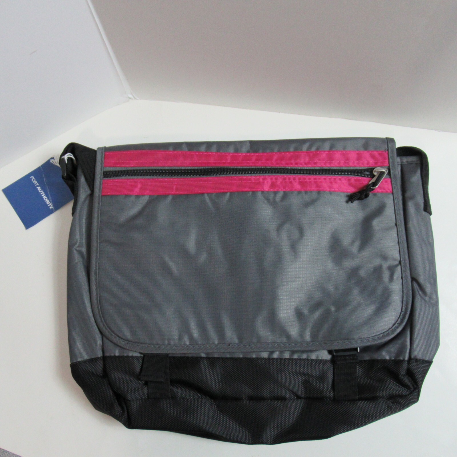 Port Authority Messenger Bag Padded Crossbody Laptop Gray Pink NWT