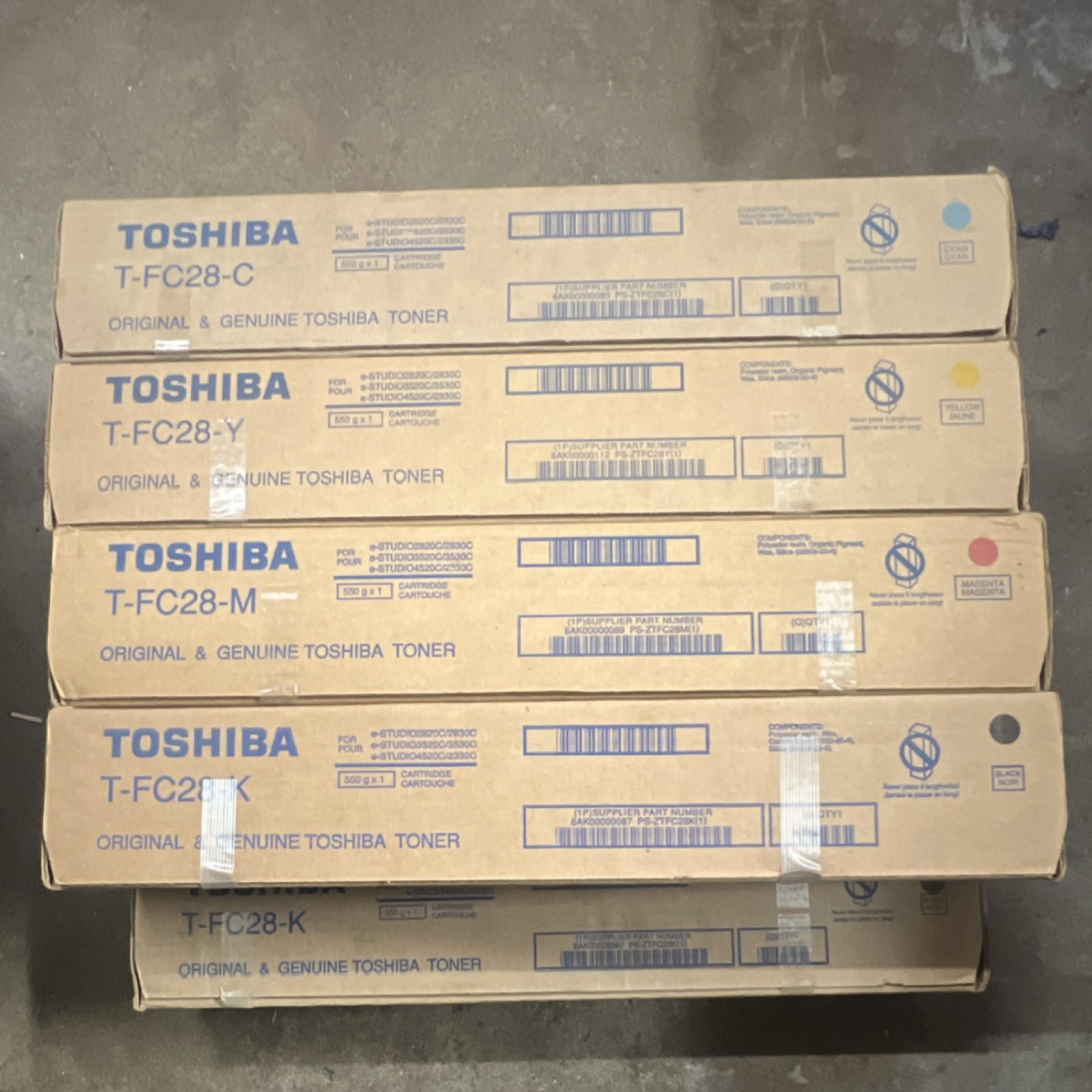 Genuine Toshiba T-FC28 Toner Set (8 Cartridges) 2C 2Y 2M 2K OEM e-Studio 