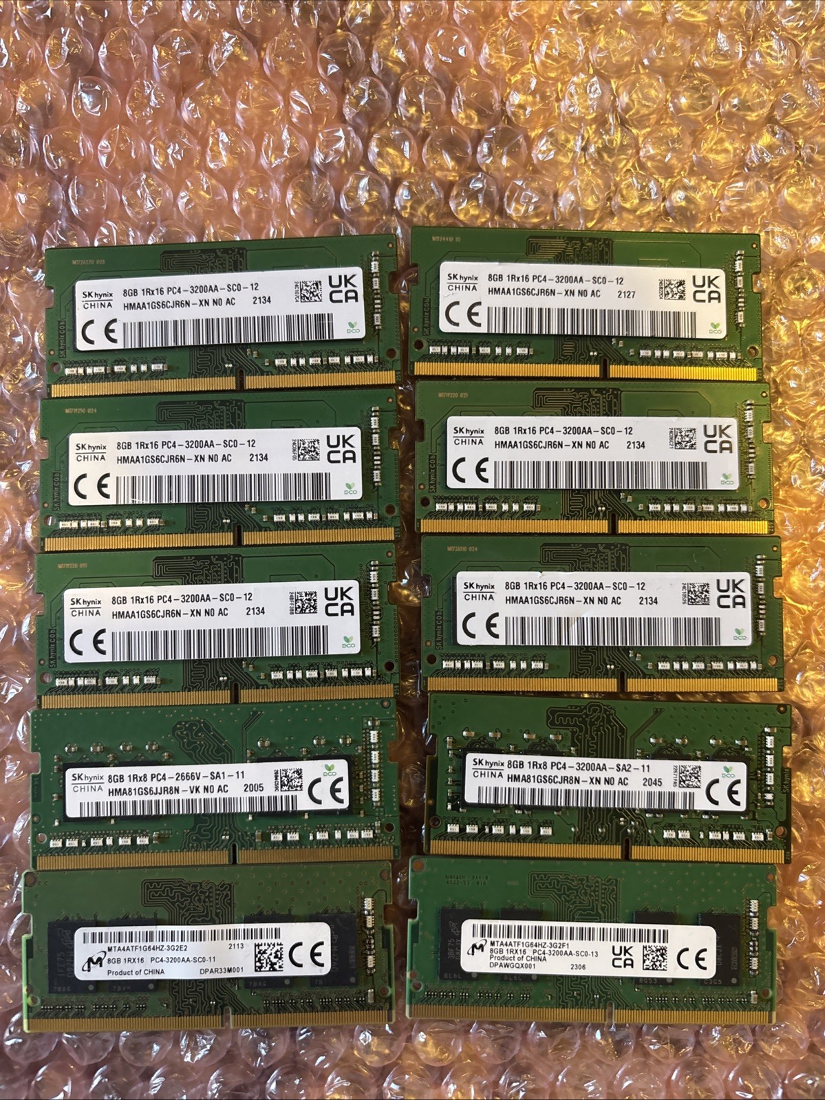 Lot of 10 8GB DDR4 Laptop RAM SODIMM 80GB SK Hynix Micron 2666MHz 3200MHz