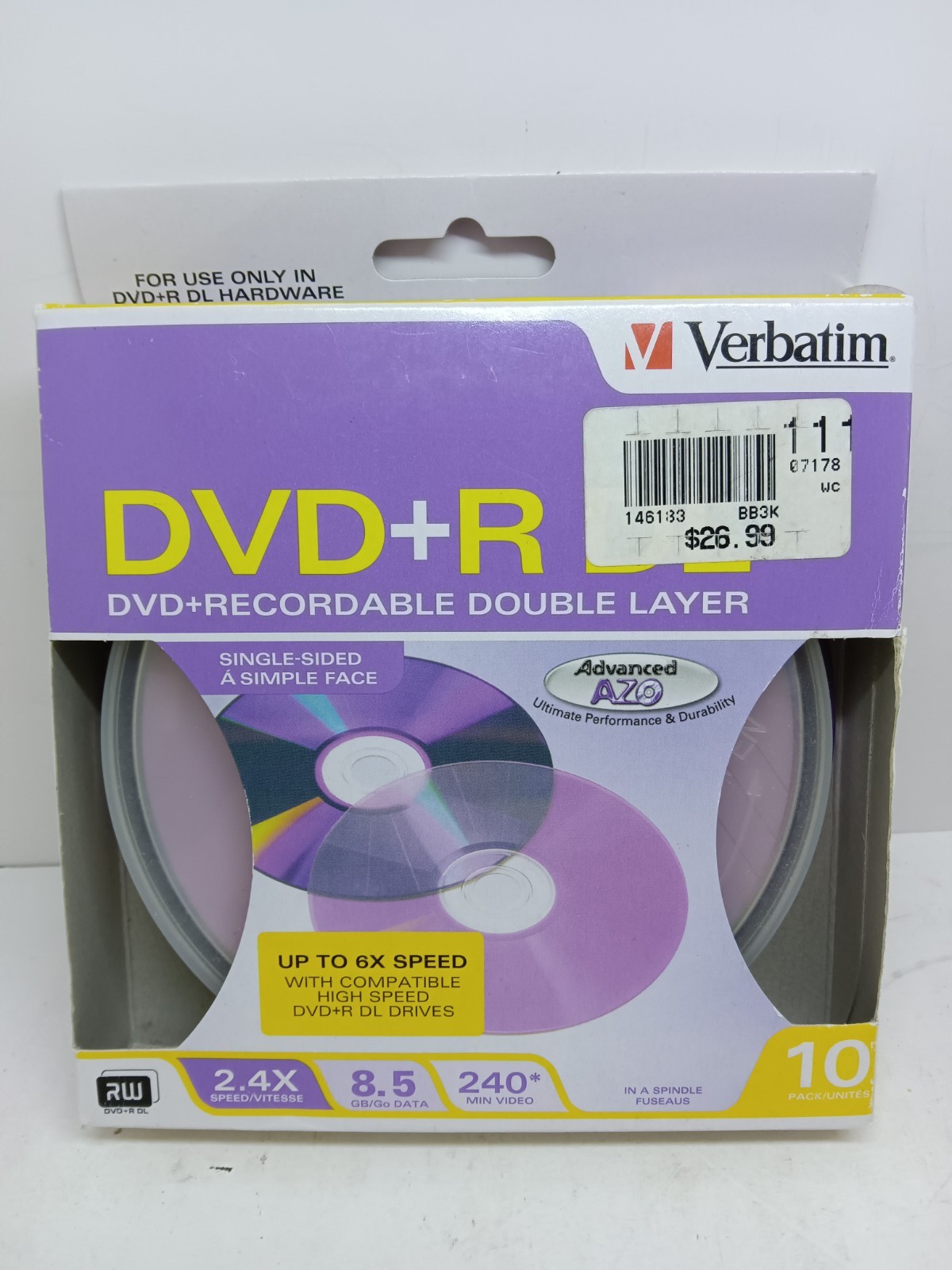 Verbatim 8.5 GB 2.4X DL Recordable Disc DVD+R DL 10Pack MPN95166