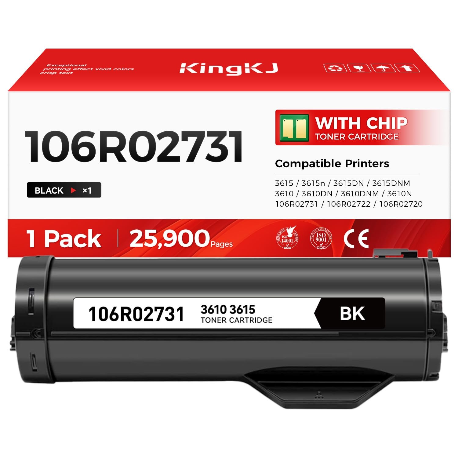 Black Toner Cartridge Replacement for 106R02731 106R02722 106R02720 Xerox 3610