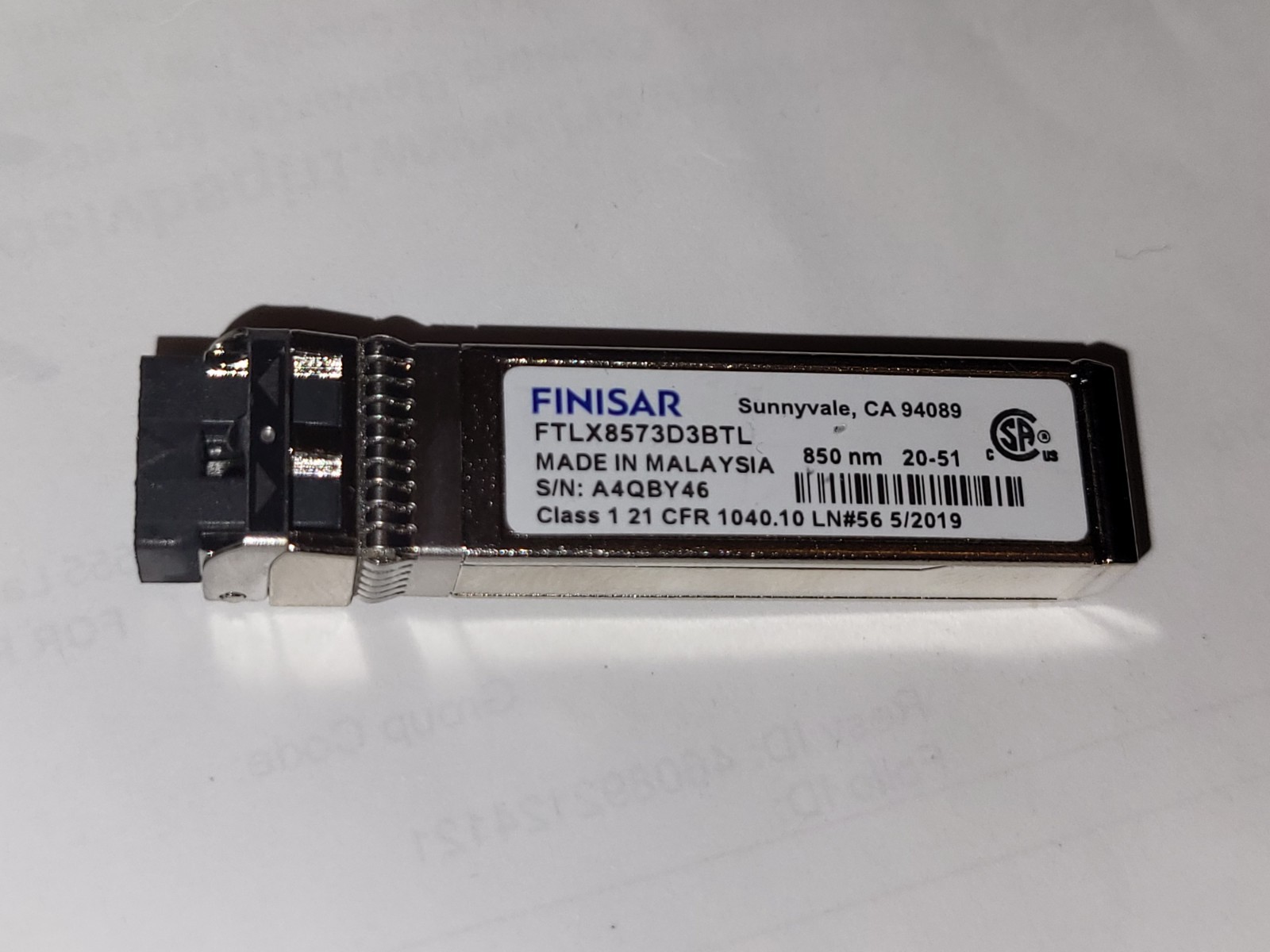 Finisar FTLX8573D3BTL 10GB BASE-SR 850nm MMF SFP+ Fiber Optic Transceiver Module