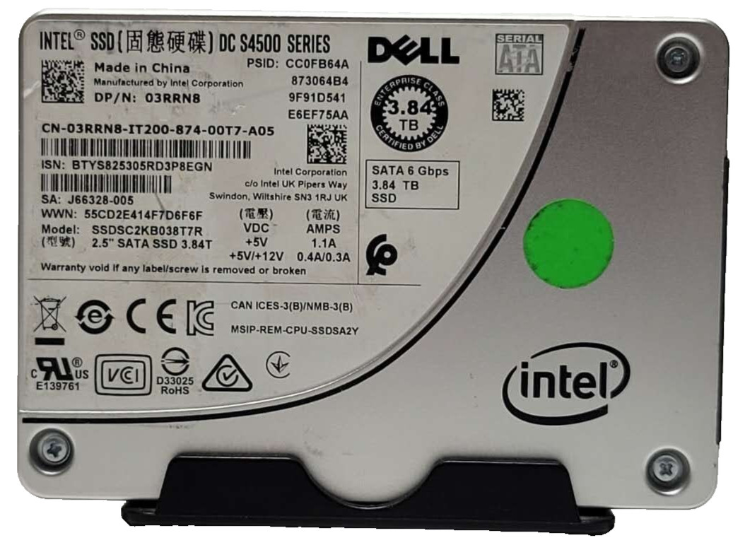 Dell Intel DC-S4500 3.84TB SATA SSD SSDSC2KB038T7R 3RRN8 03RRN8 98% Health