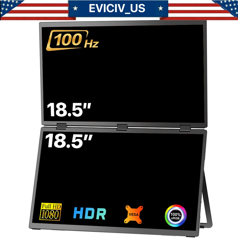 EVICIV Portable Monitor, 18.5" Folding Dual 1080P Extender Screen 1080P For PC