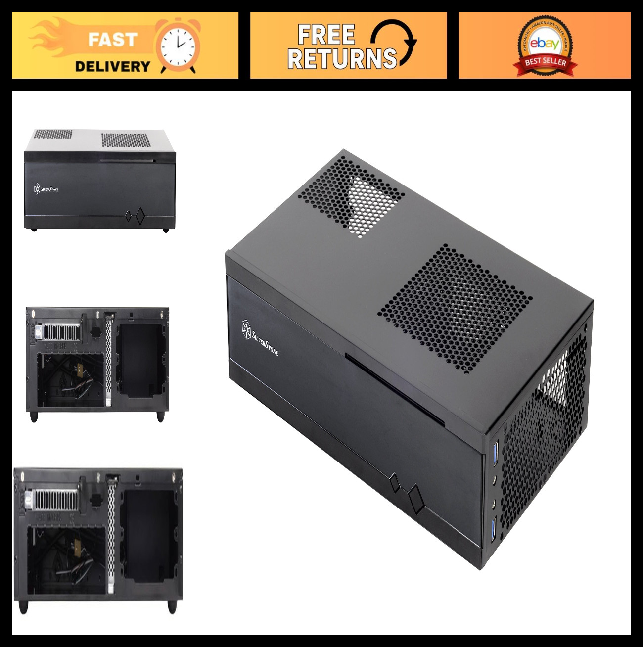 Slim Mini-ITX Computer Case - Silent HTPC, Black, Compact Design for Home Theate