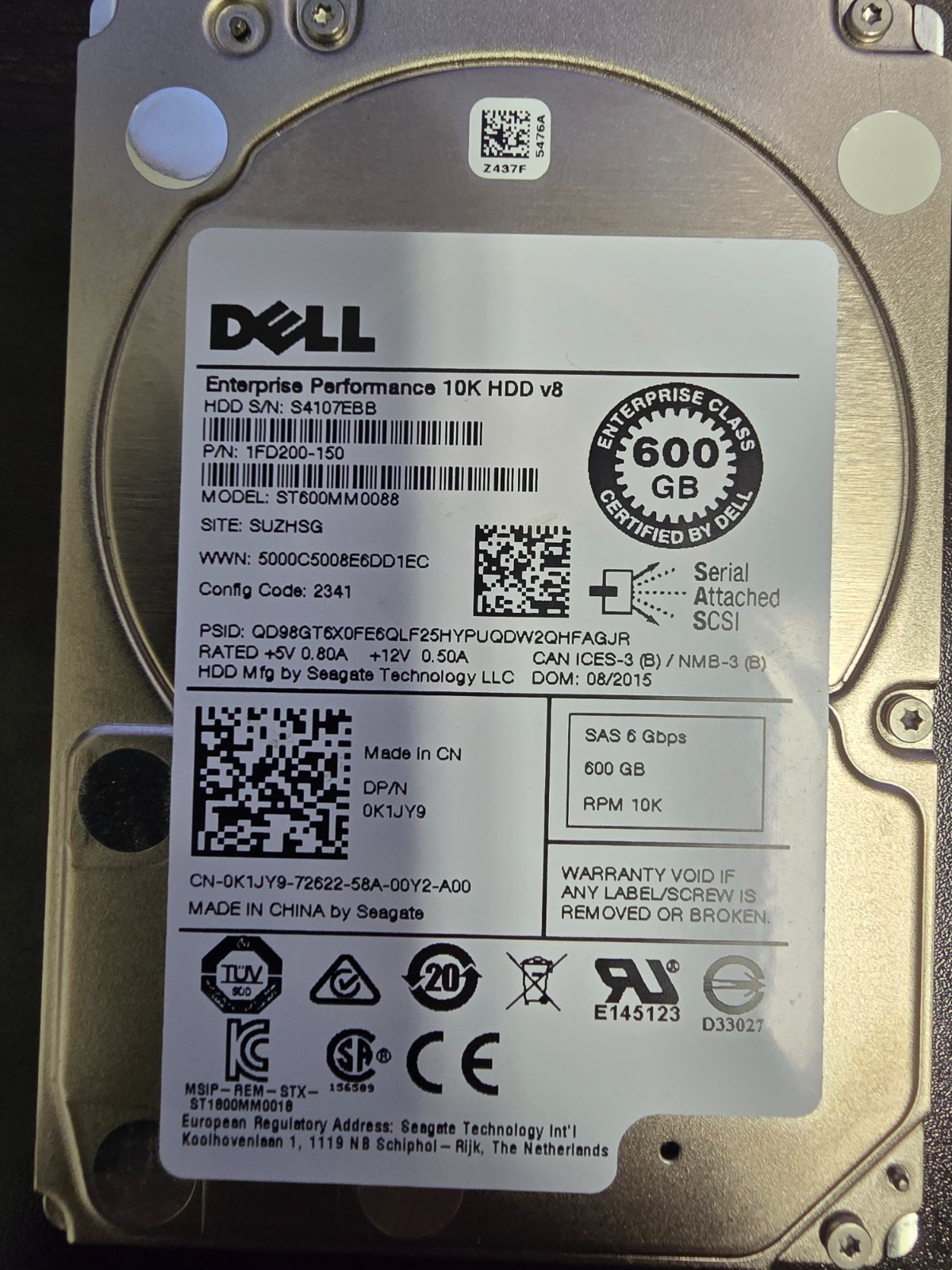 Seagate ST600MM0088 600GB 10K 2.5" SAS 6Gb/s Enterprise HDD Tested