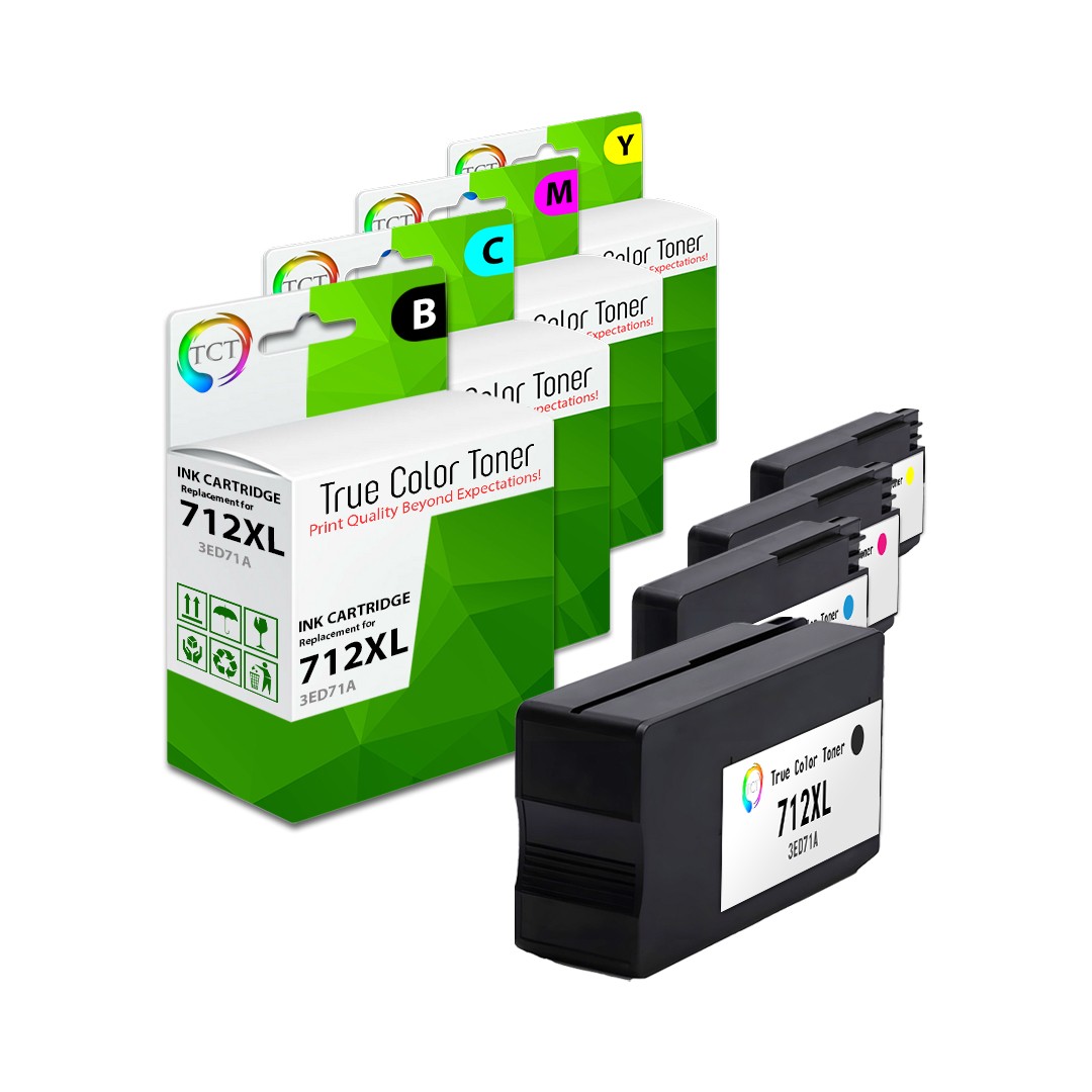 4Pk TCT Premium 712XL B C M Y Hi-Yield Compatible for HP DesignJet T650 T630 Ink