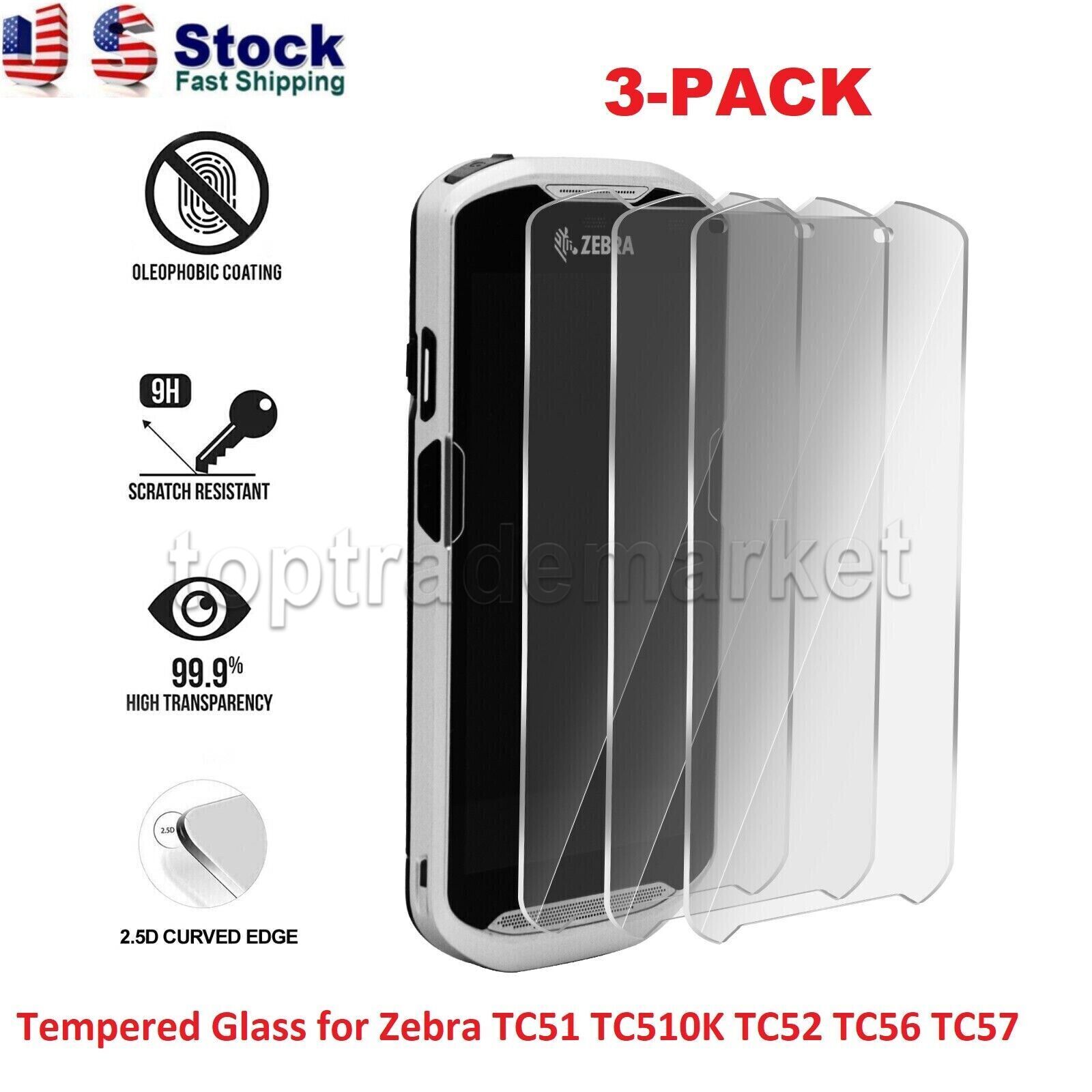 US 3-PACK Tempered Glass Screen Protector for Zebra TC51 TC510K TC52 TC56 TC57