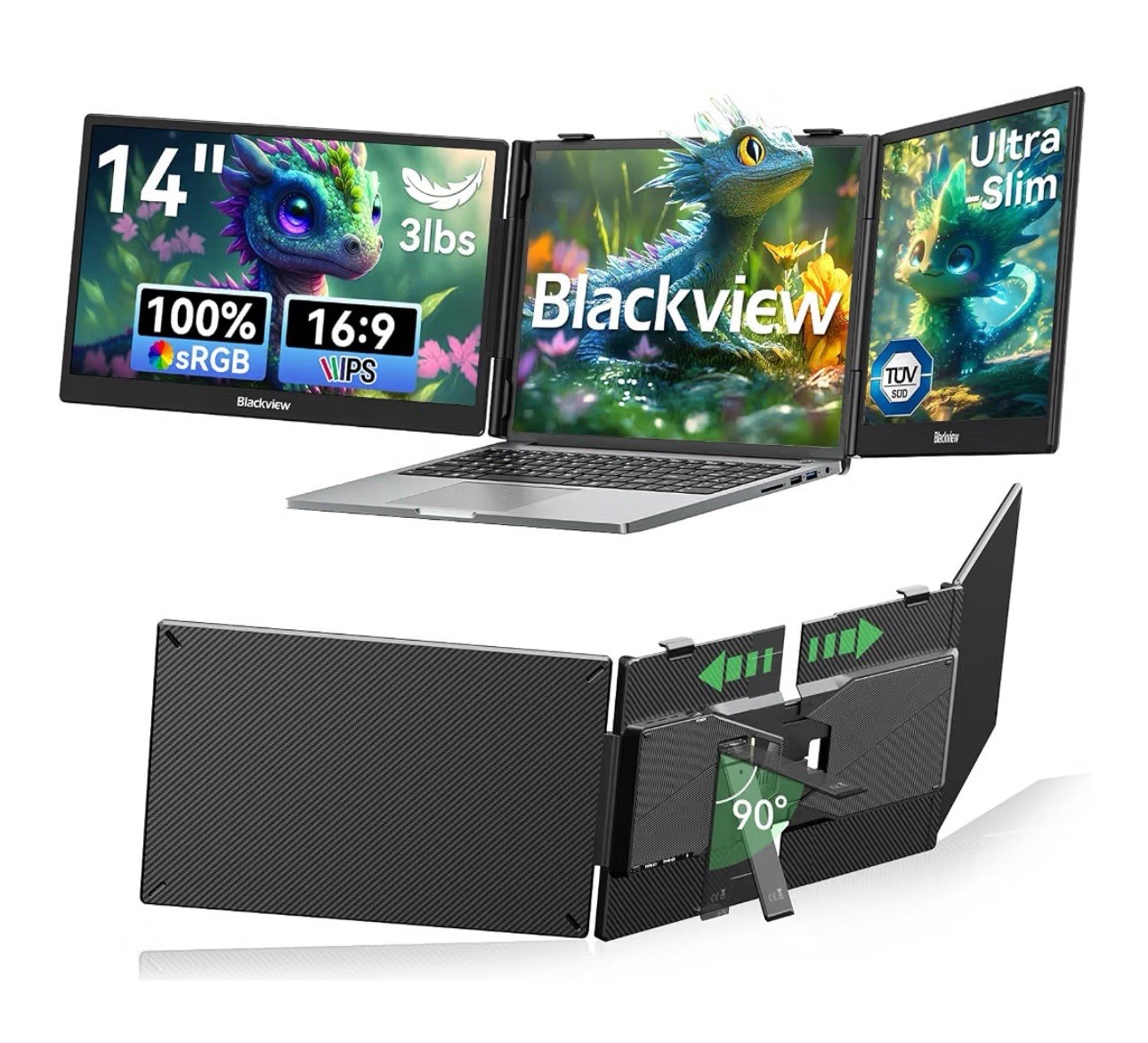 Blackview Laptop Screen Extender, 14” 1080P FHD IPS Triple Portable Monitor