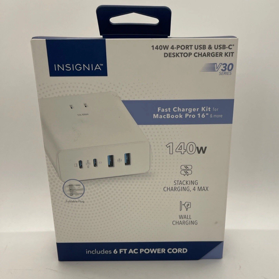 Insignia- 140W 4-Port USB and USB-C Desktop Charger Kit for MacBook Pro 16