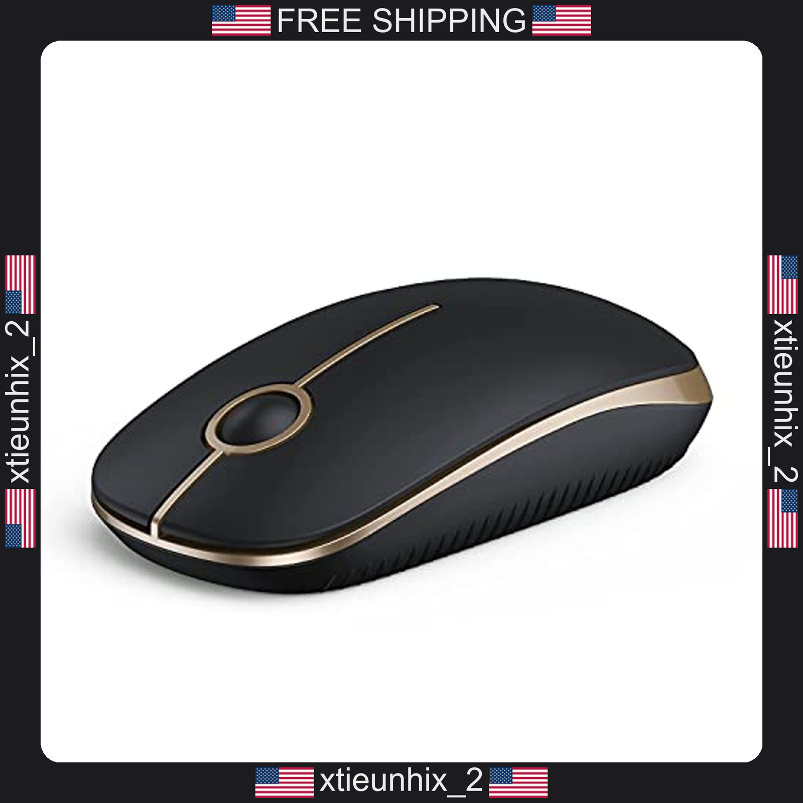 Wireless Mouse 2.4G Slim Laptop Computer Black & Gold