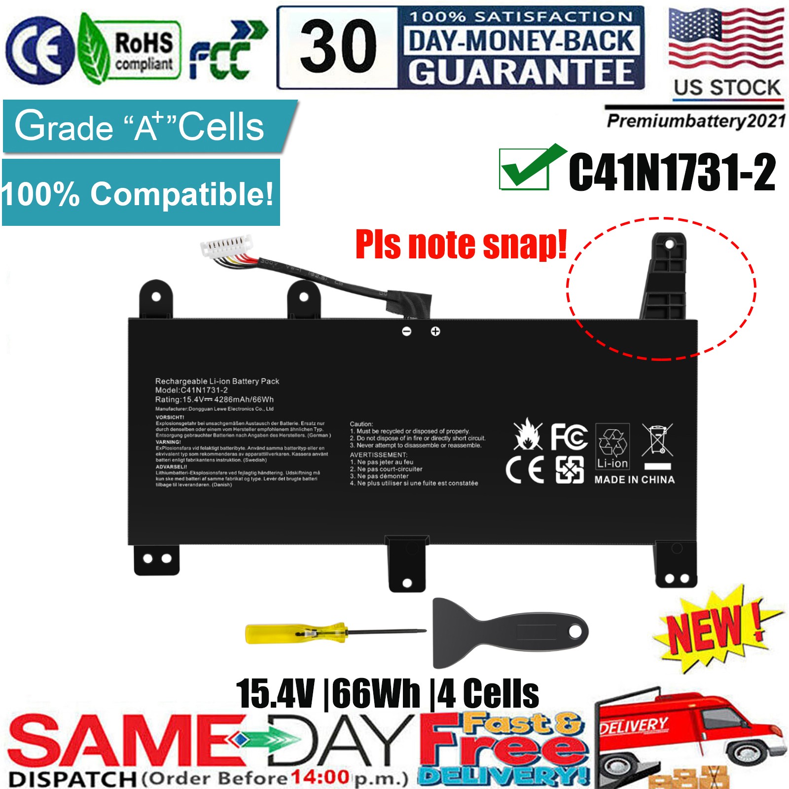 ✅C41N1731-2 Battery For ASUS ROG Strix G G731 G731GU G731GU-BI7N9 G731GV G732 US