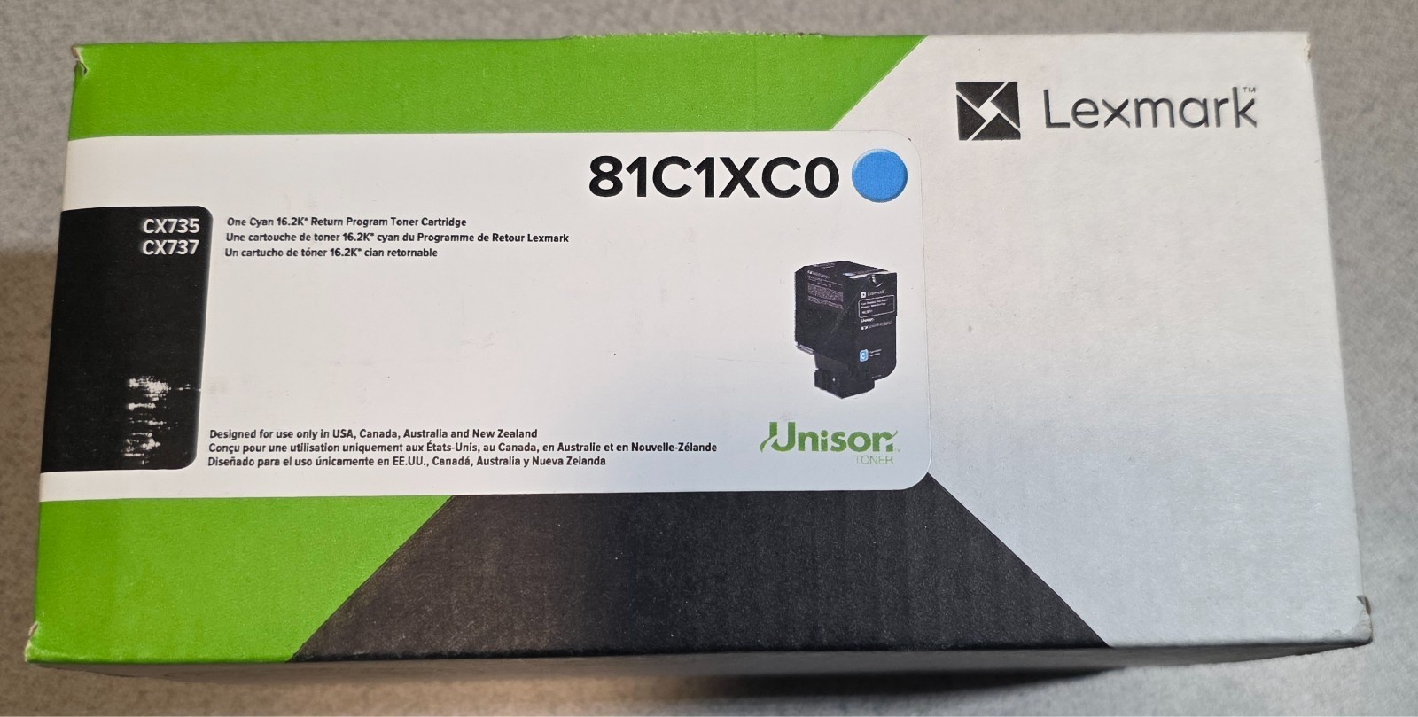 New Genuine Lexmark / Unison Cyan toner cartridge 81C1XC0 16.2k CX735 CX737