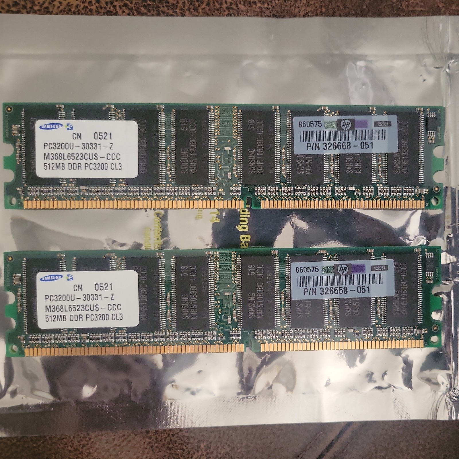2x (1GB) Samsung 512MB DDR PC-3200U-30331-Z M368L6423FTN Desktop RAM Memory