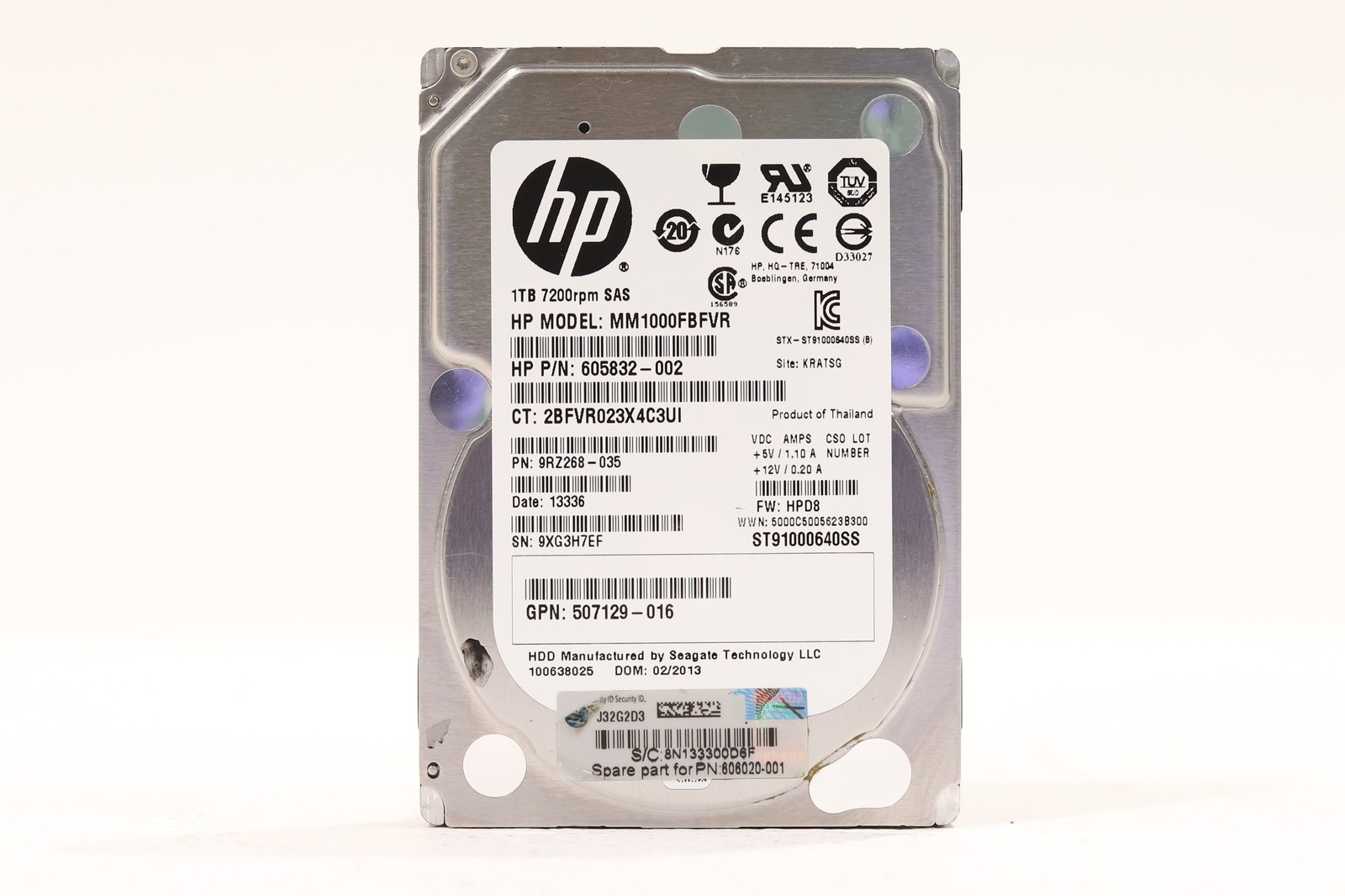 HP MM1000FBFVR 1TB 2.5" 6Gb/s 64MB 7.2K RPM SAS Hard Drive P/N:507129-016 Tested