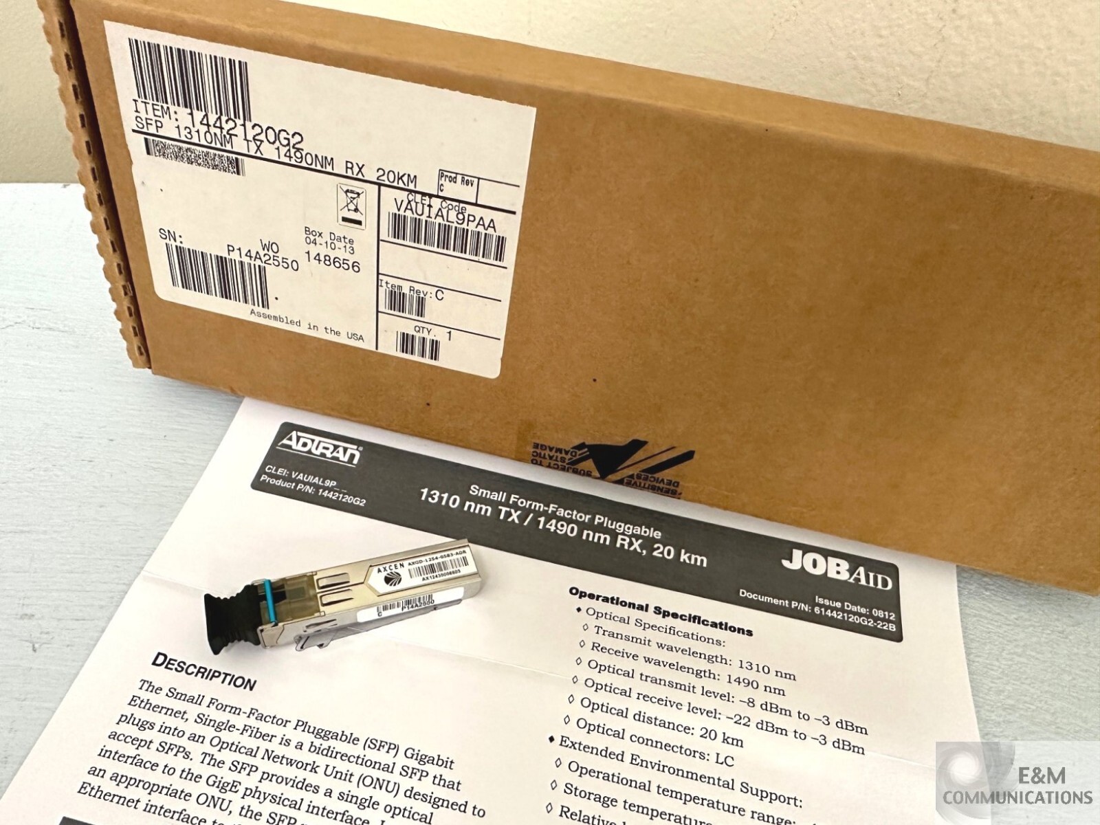 1442120G2 ADTRAN 1000BASE-LX GIG ETHERNET OPTICAL SFP 1310nm Tx 1490nm Rx 20km