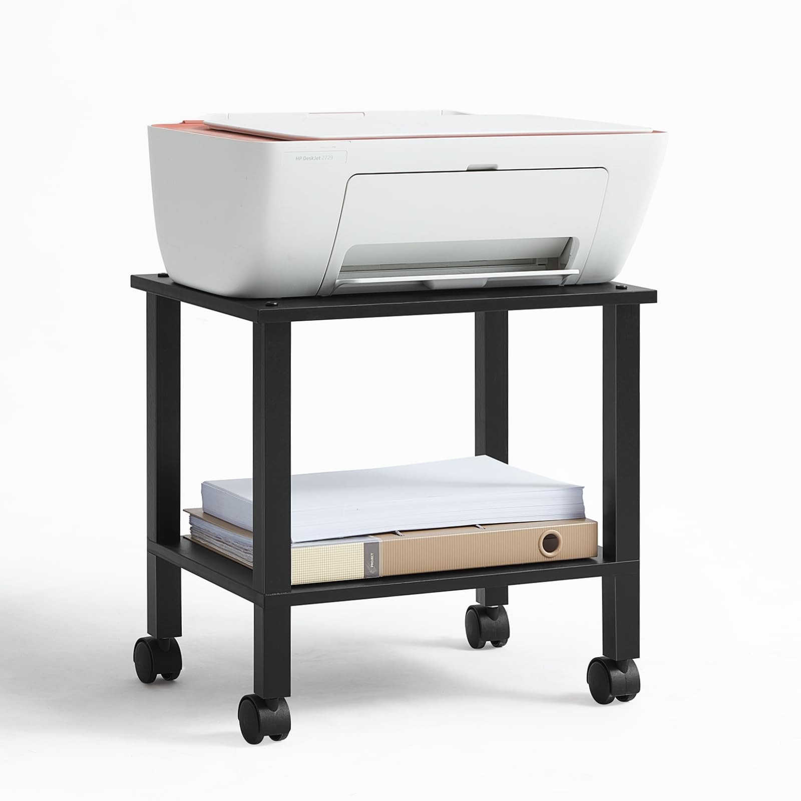 2 Tier Under Desk Printer Stand Storage Shelf Rolling Cart Home Office Black