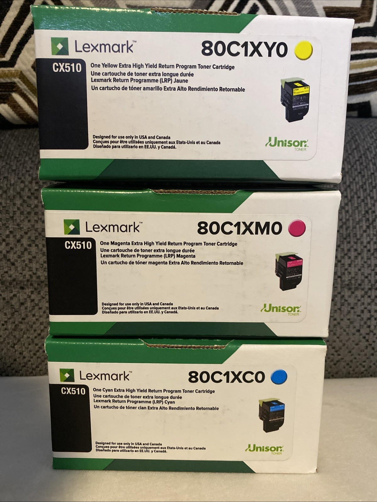 Lot Of 3 New LEXMARK CX510 Extra High Yield TONER SET - 80C1XC0 80C1XM0 80C1XY0