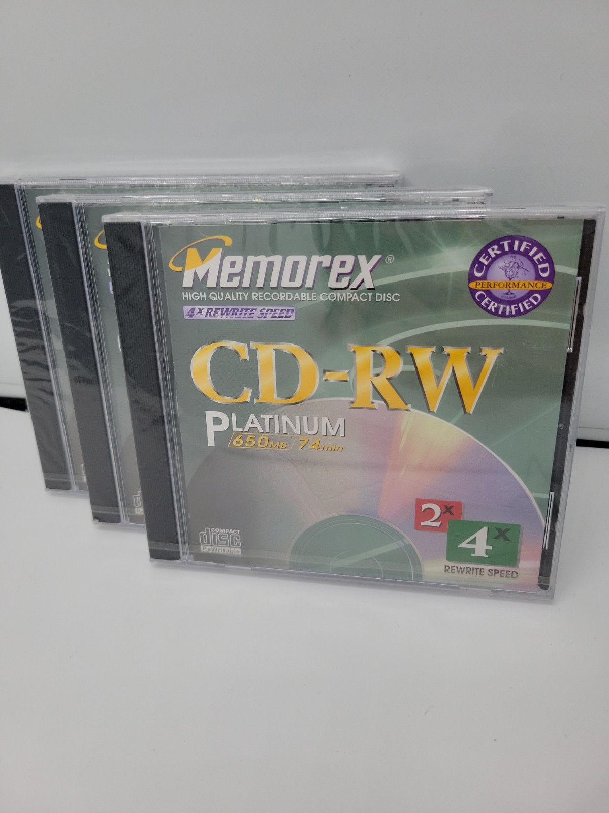 Memorex CD-RW Platinum 4x Rewritable Speed 650MB Data 74 min Audio Sealed NEW X3