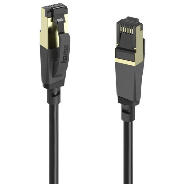 Hama 202002 00 RJ45 Network Cable, Cat 8 S/FTP Patch Cable 3m Black 1pc