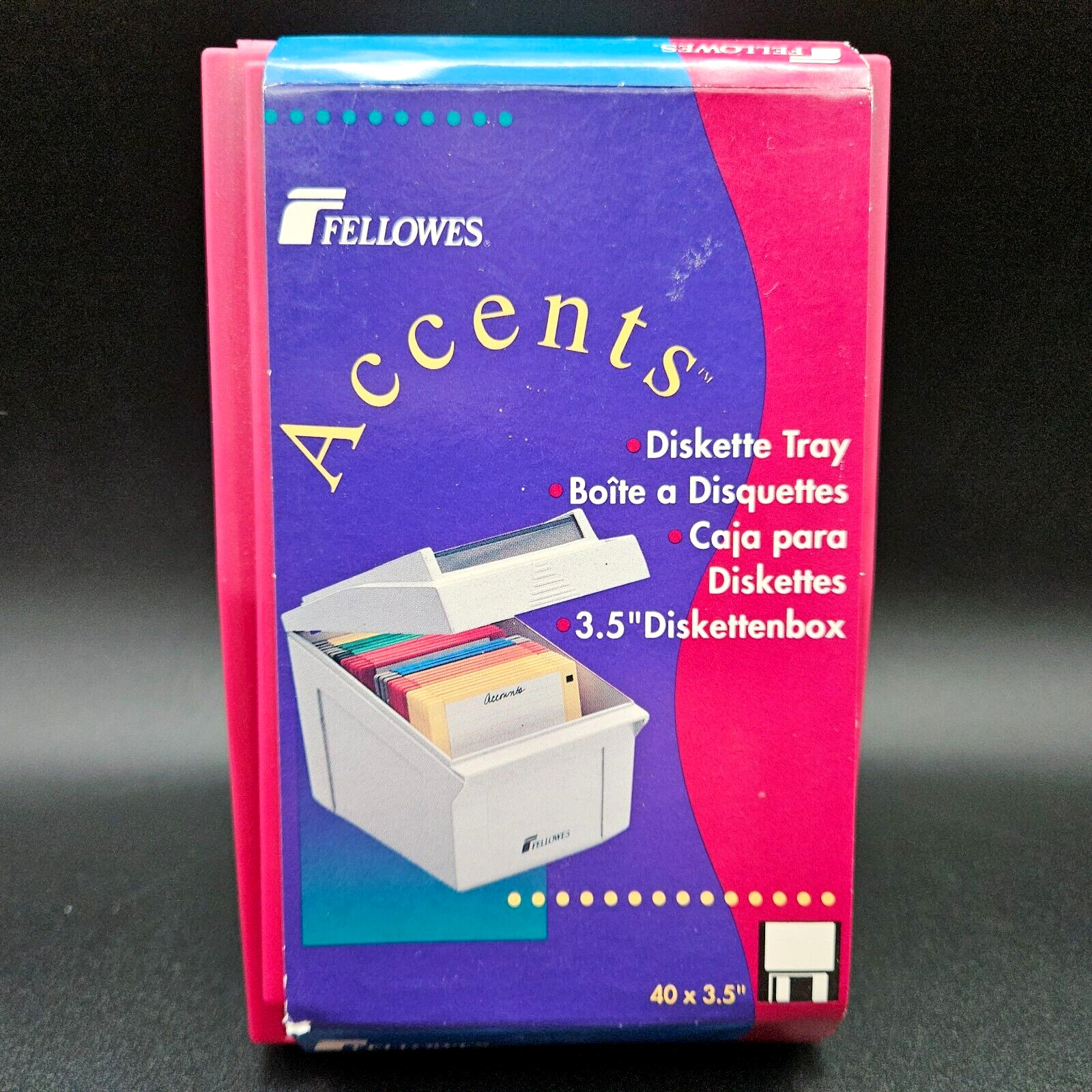 Vtg Fellowes Accents Diskette Tray 3.5" Disk Storage Box Holds 40