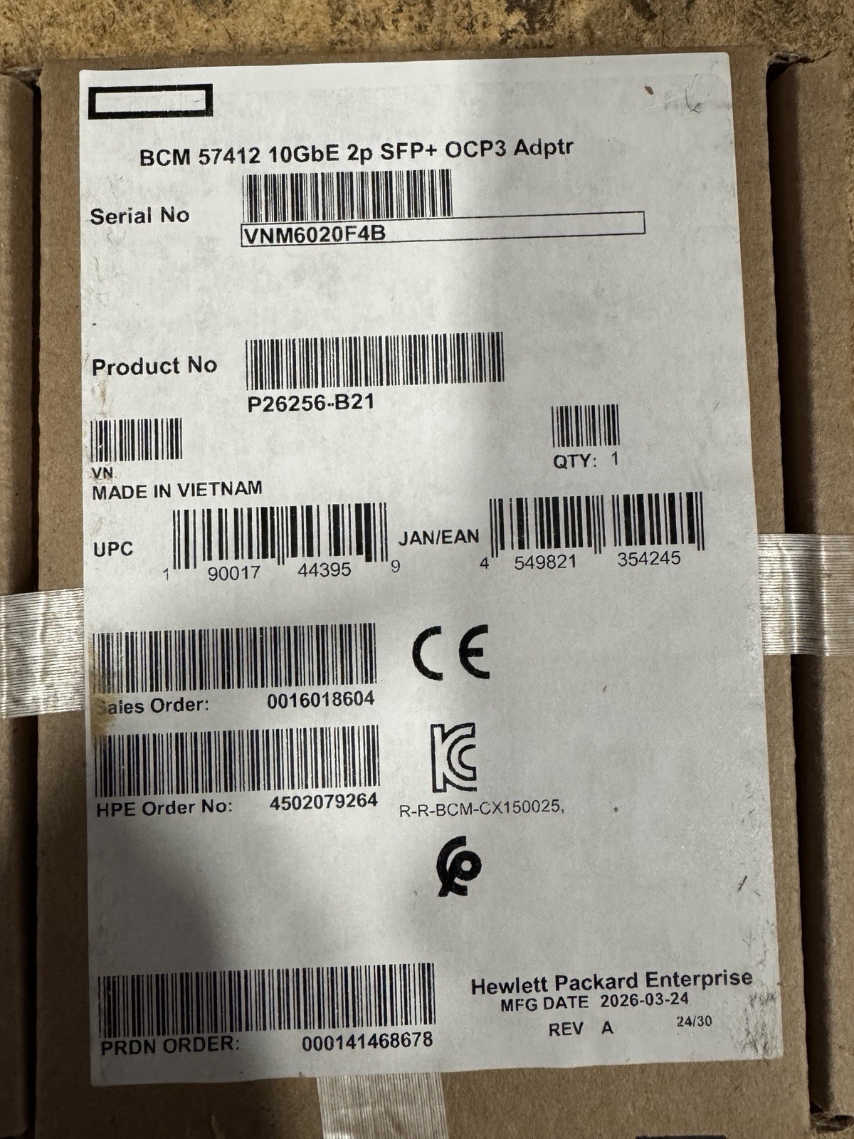 New HPE Broadcom 57412 2 port 1 10 Gigabit OCP Card P26256-B21
