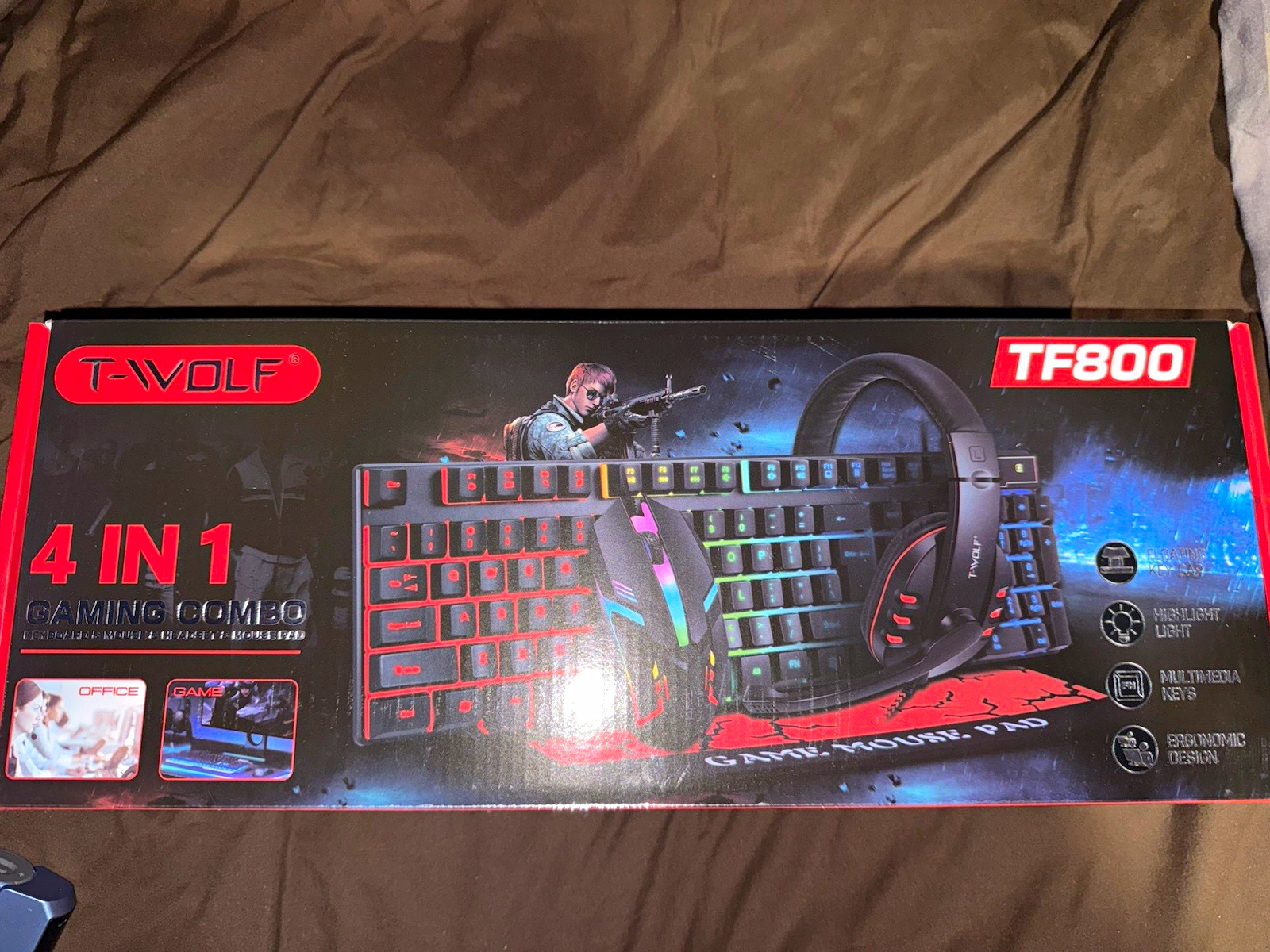 T-WOLF TF800 Wired 4-in-1 Gaming Combo Keyboard/Mouse/Headset/Pad 3200DPI