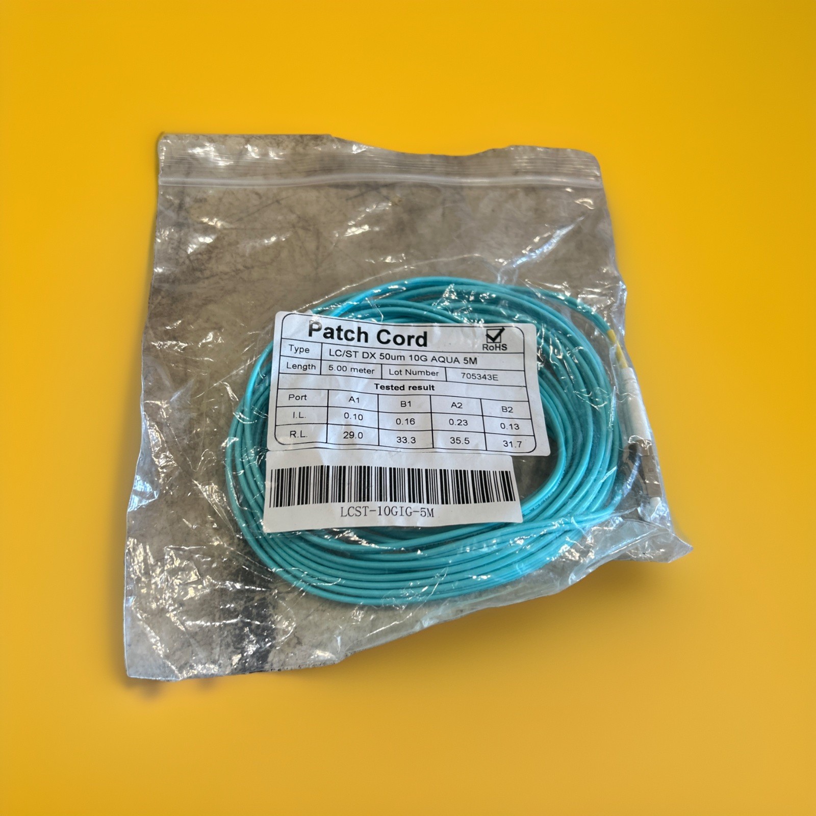 🔥(AN) ***QTY 1*** Patch cord LC/ST DX 50um 10G AQUA 5M