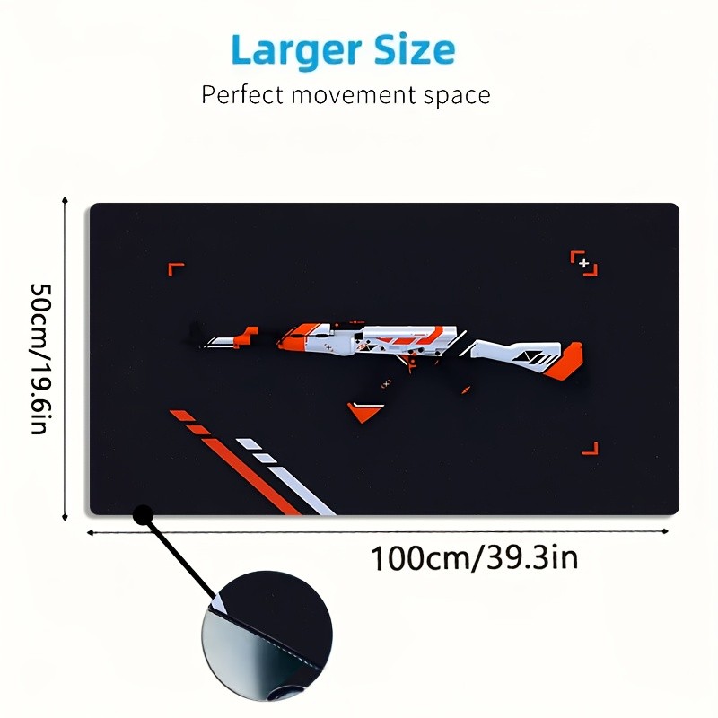 1pc Large Gaming Mouse Pad with Futuristic Gun Design - Black & Orange/White T