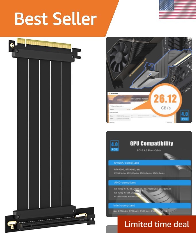 200mm PCIe 4.0 x16 GPU Riser Cable - 90 Degree Right Angle for Enhanced Setup