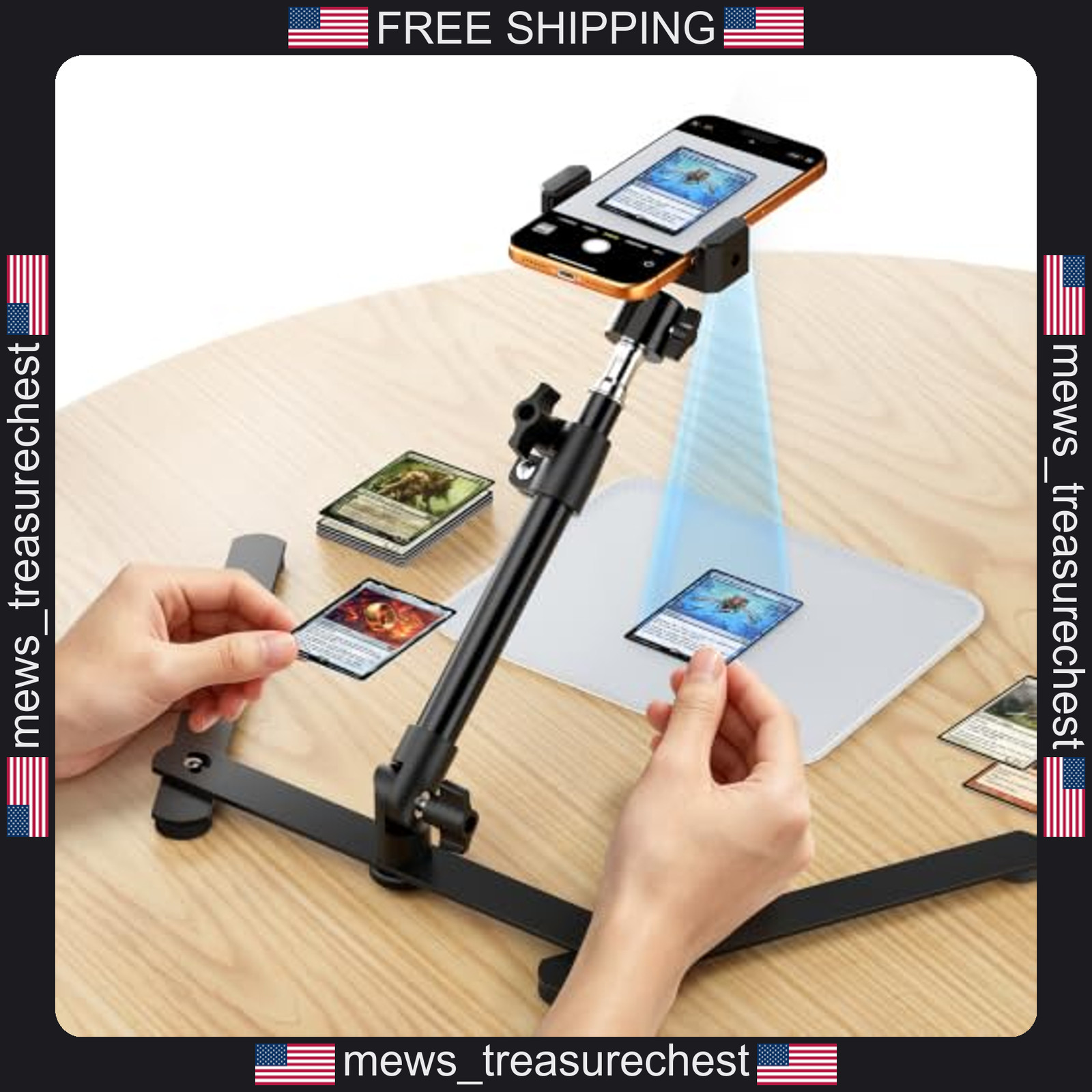 Card Scanner Stand for TCG Cards with Adjustable Phone Holder and Mat