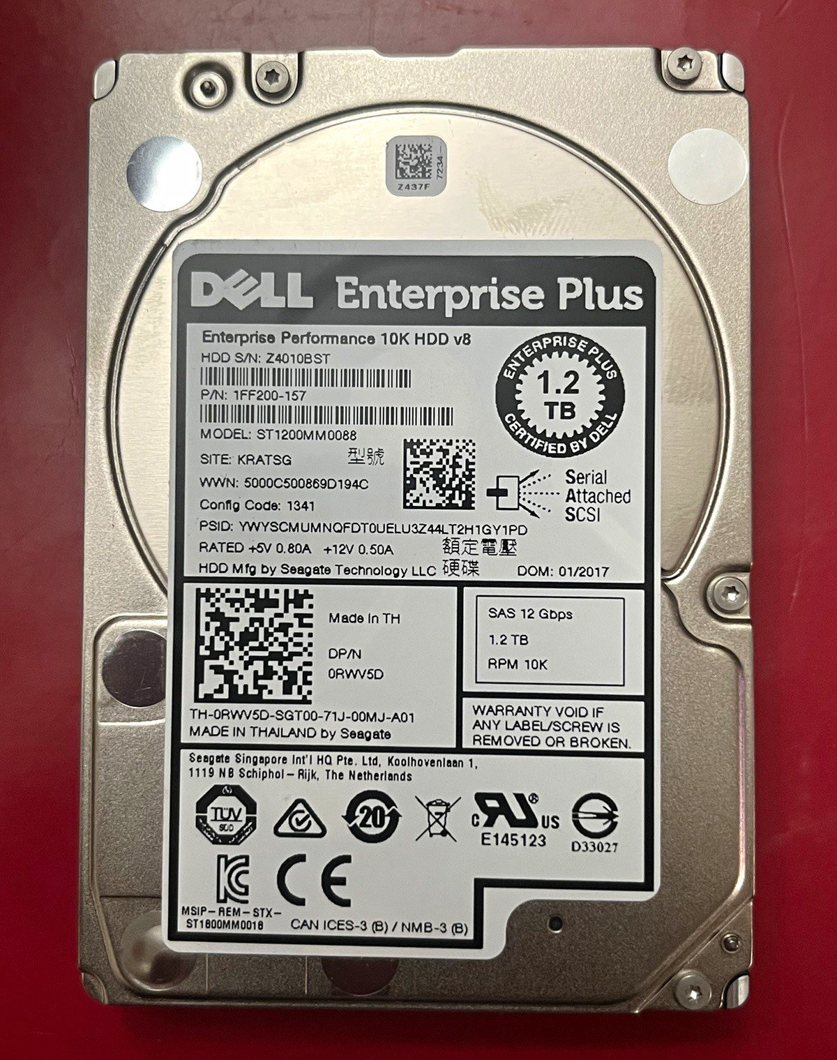 Dell Enterprise Plus 1.2TB 2.5in 10K SAS 12Gb/s HDD 128MB ST1200MM0088