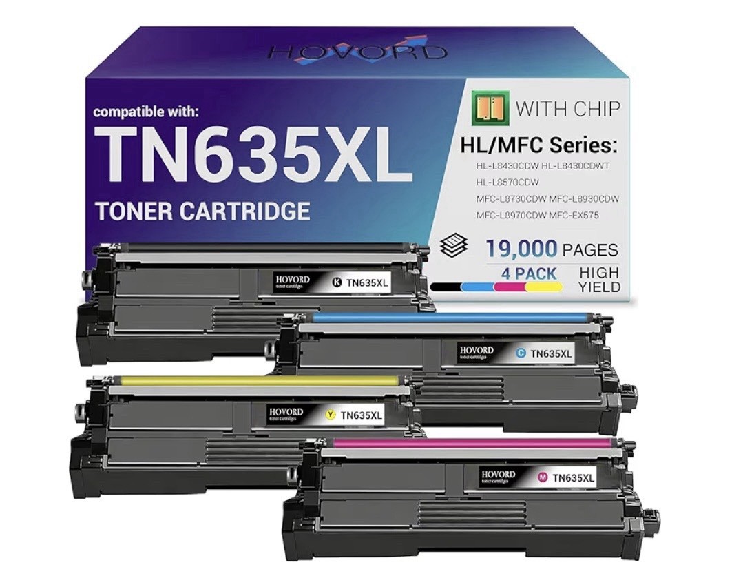 TN635XL Toner Cartridge 4 Pack High Yield Compatible Brother Printers CMYK Set
