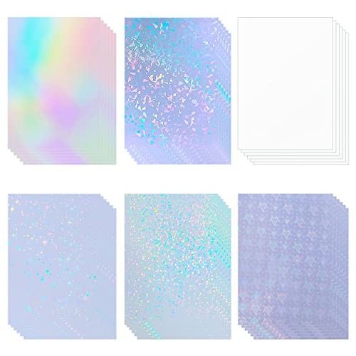 36 Sheets Holographic Sticker Paper Clear Laminating Sheets Adhesive 36 mixed
