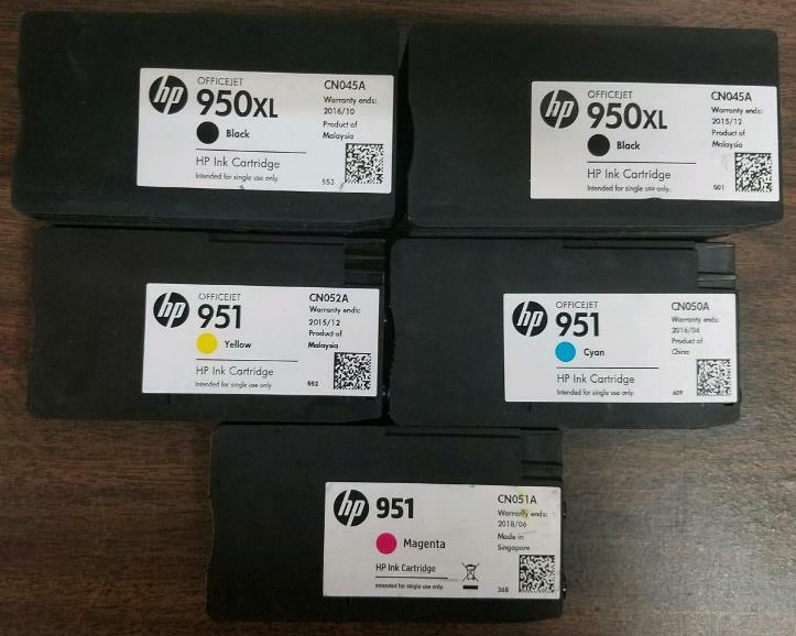 Set 5 Mostly New Genuine HP 950XL BLK 951 CYN MAG YEL Inkjets 90% NEW GEN