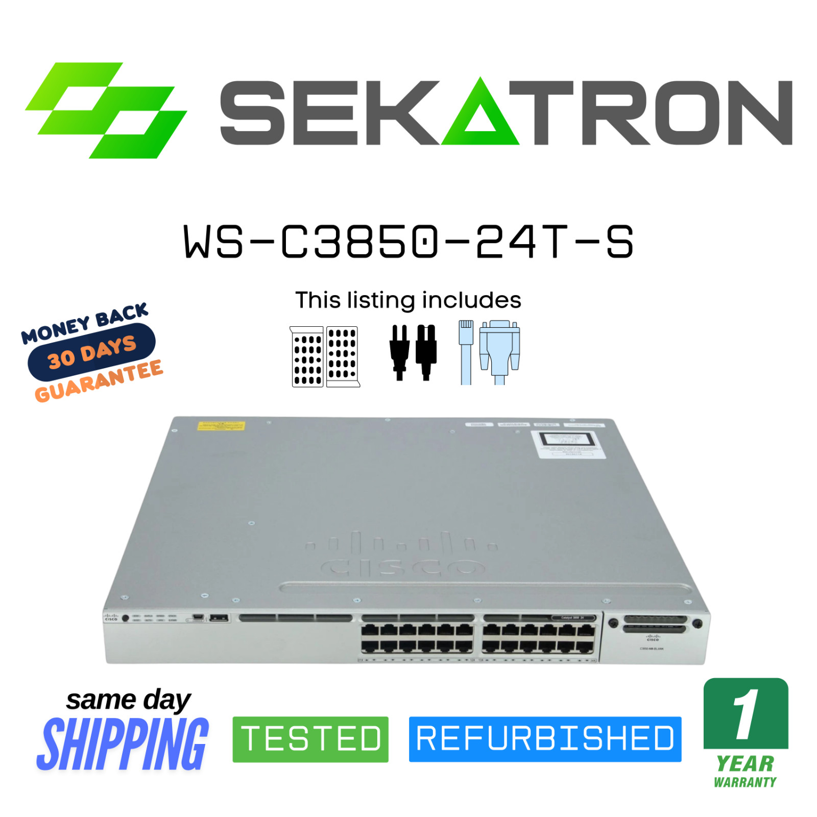 🔀 Cisco WS-C3850-24T-S 24x 1G Data Ports 4x1G Uplink • IP Base 1x PSU