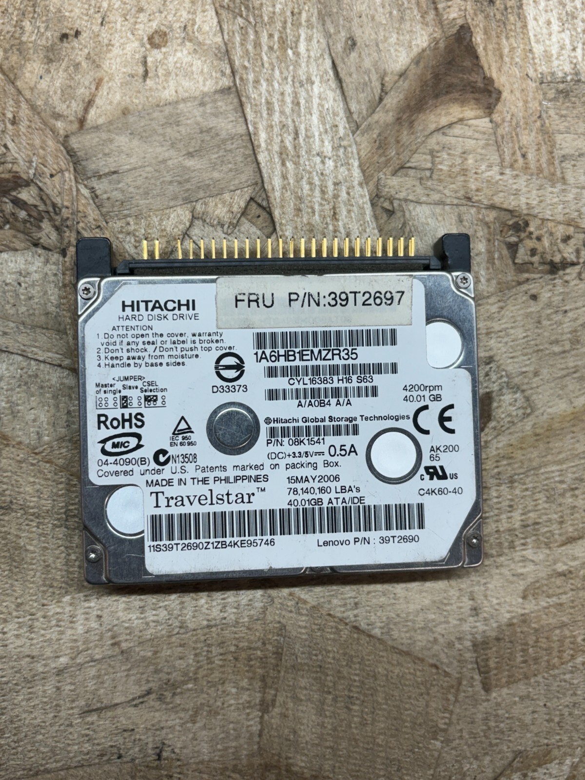 Hitachi 40GB HDD PATA/IDE/EIDE 4200RPM 1.8" Hard Drive for Laptop 08k1541 - hva