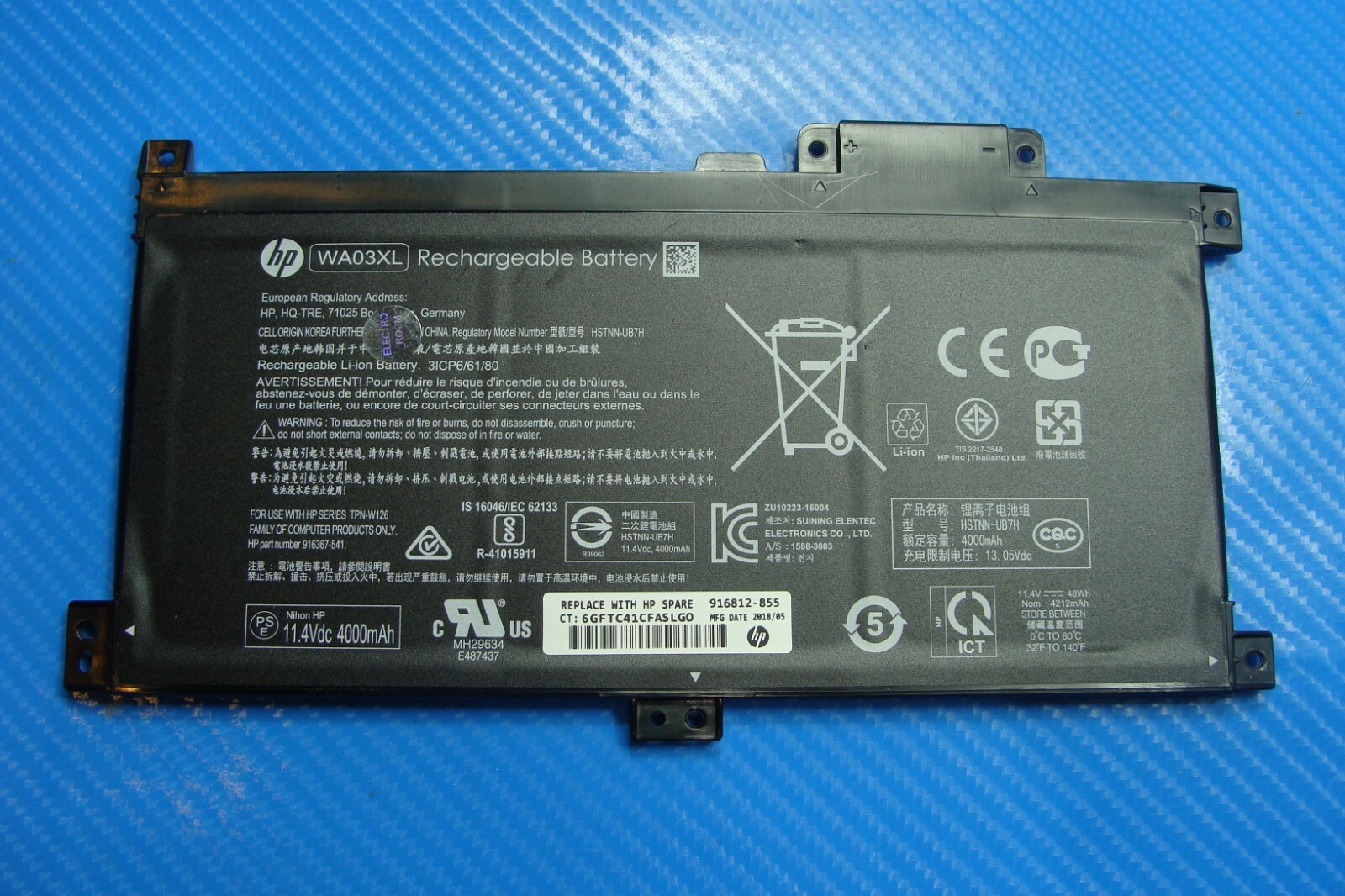 HP Pavilion x360 15-br080wm 15.6" Battery 11.4V 48Wh 4000mAh WA03XL 916812-855