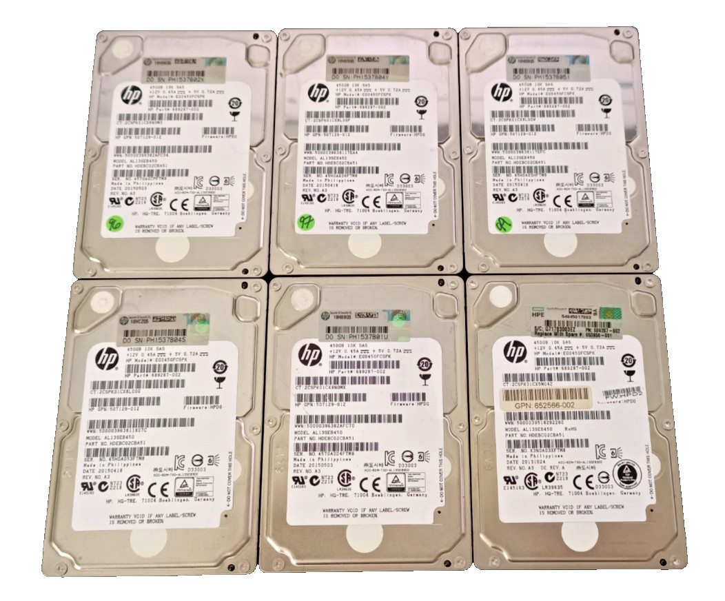 LOT of 6 - HP 689287-002 EG0450FCSPK 450GB sku6549 2.5" SAS Drive TESTED *READ*