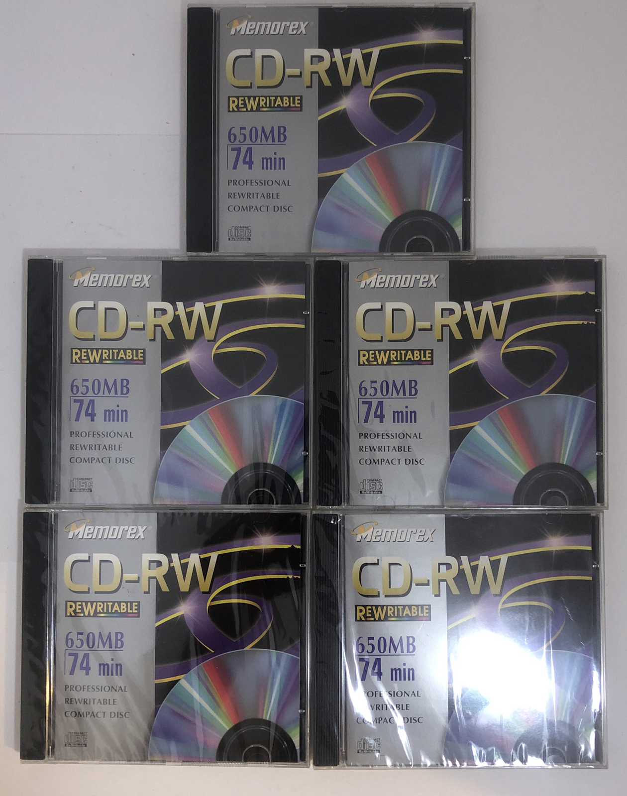 5x Memorex CD-RW Rewritable Disc 650mb 74minutes - All Factory Sealed New Lot
