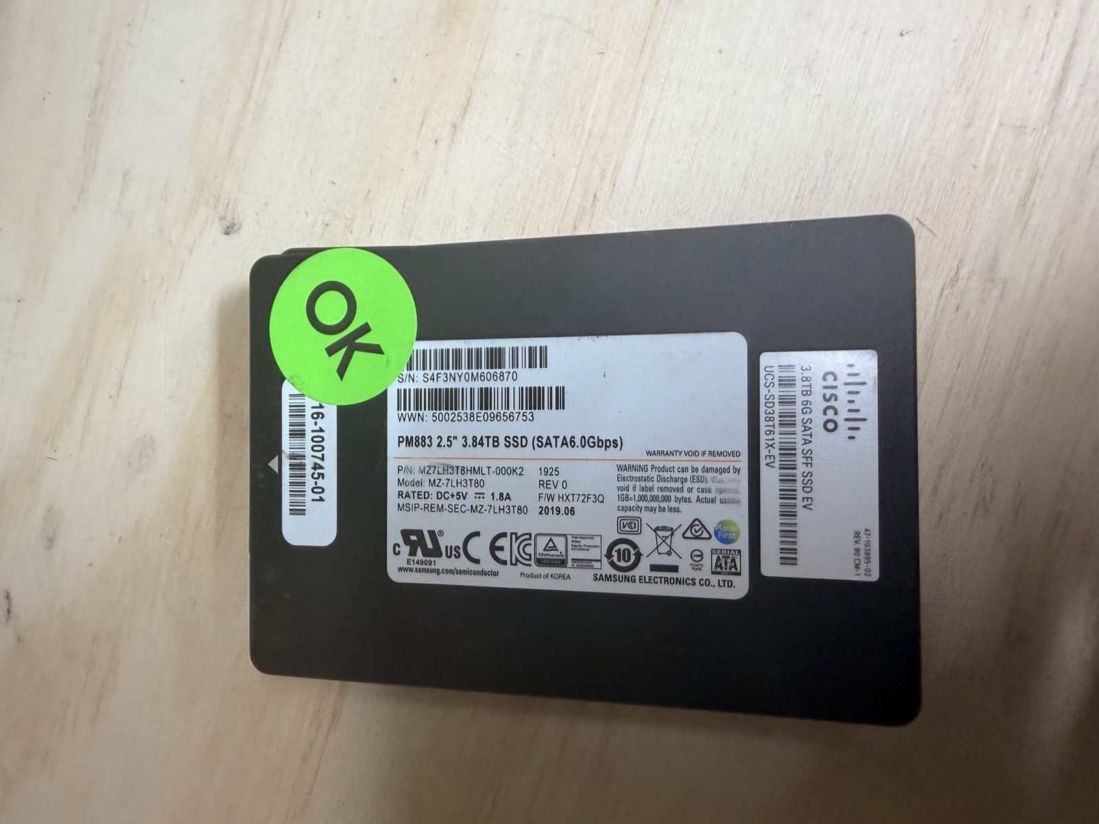 LOT OF 2 SAMSUNG PM883 3.84TB ENTERPRISE SSDs – TESTED WORKING