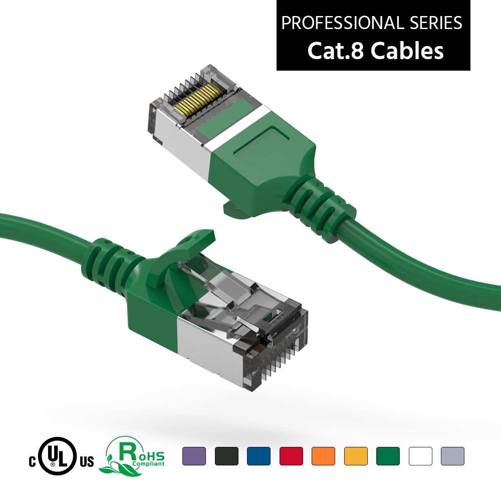 10 Pack of 0.5Ft CAT8 U/FTP Slim Ethernet Network Cable Green 30AWG