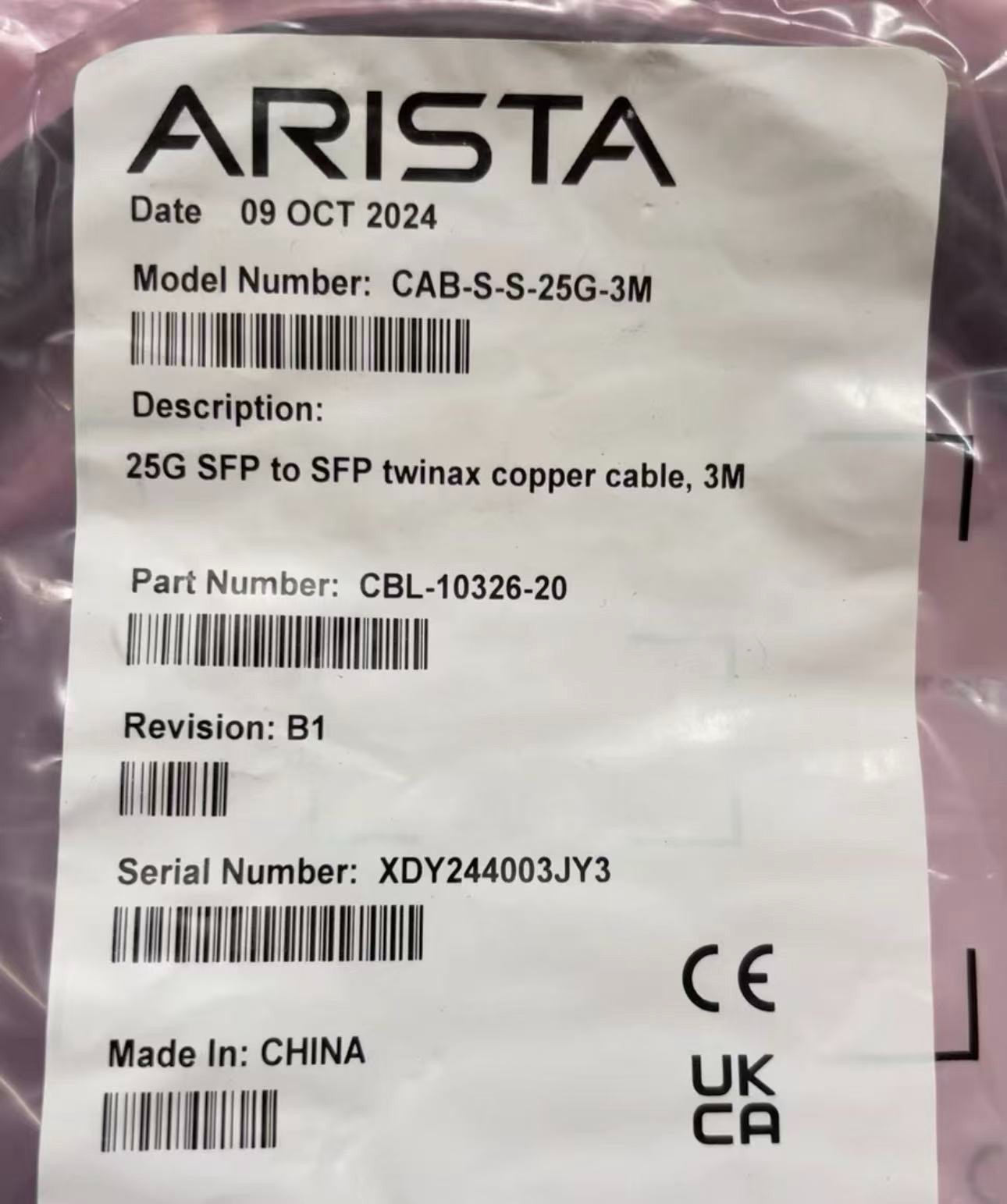 NEW Arista CAB-S-S-25G-3M original  25GbE SFP25 to SFP25 twinax copper cable 3M