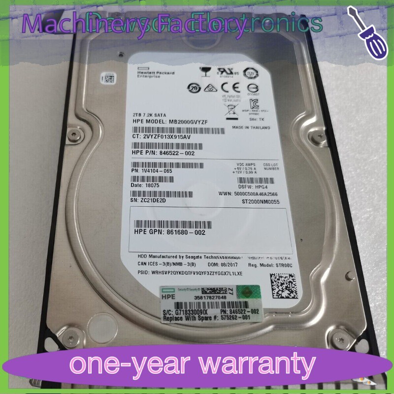 New HPE 872771-001 872489-B21 8 2TB 7.2K SATA 6G 3.5" SC Midline HDD Hard Drive
