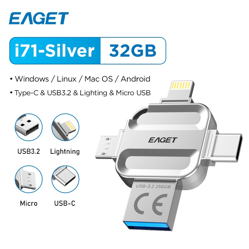 4in1 USB Flash Drives USB 3.0 Type C Lighting USB Memory Stick for iPhone Laptop