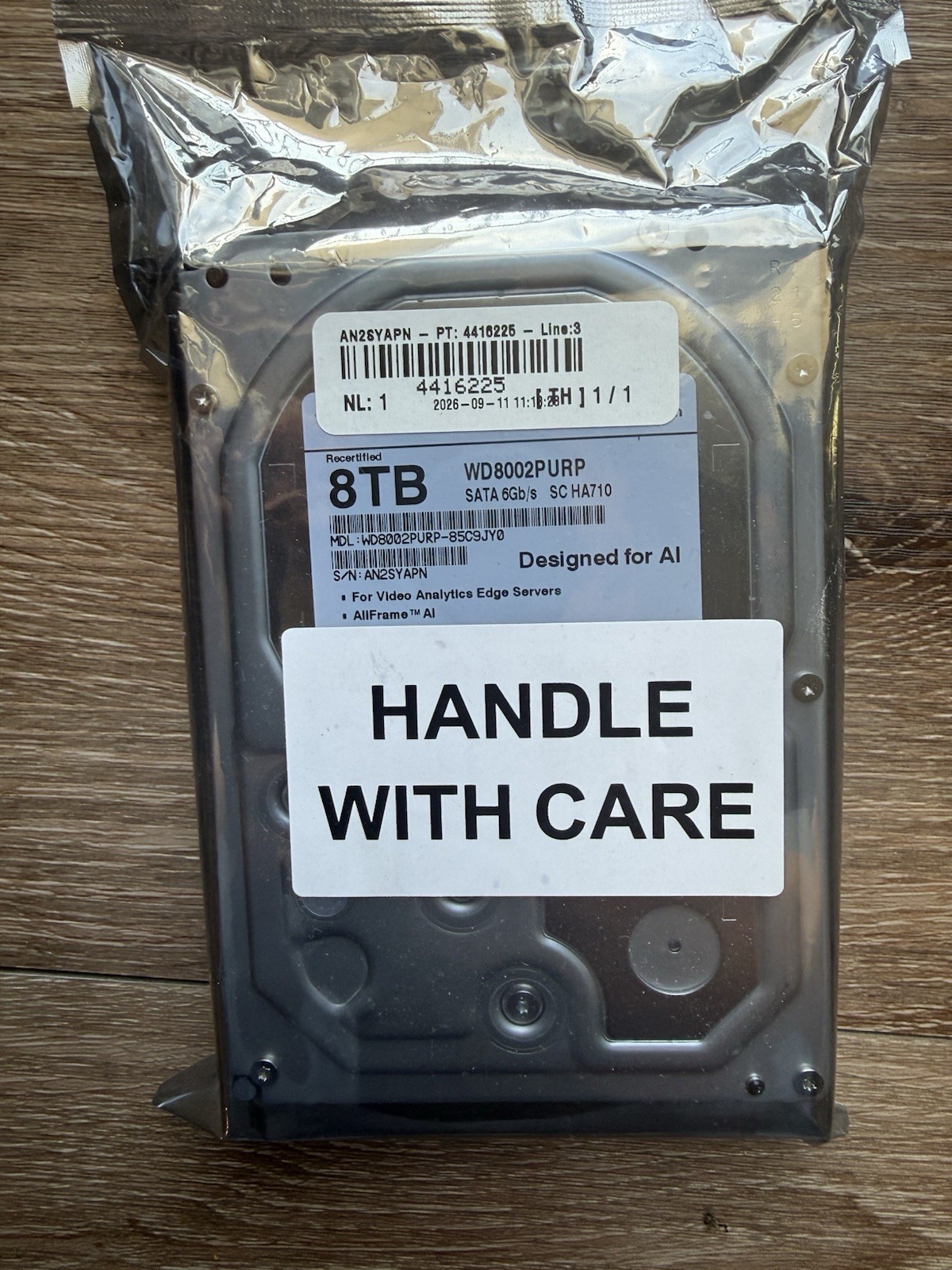 WD Purple Pro 8TB WD8002PURP 3.5" SATA HDD Recertified Sealed - AI Surveillance