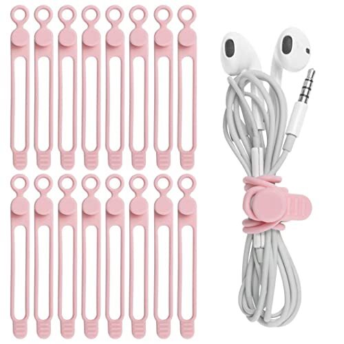  16Pcs Silicone Cable Straps Wire Organizer for Bundling 4.2 Inch Pink