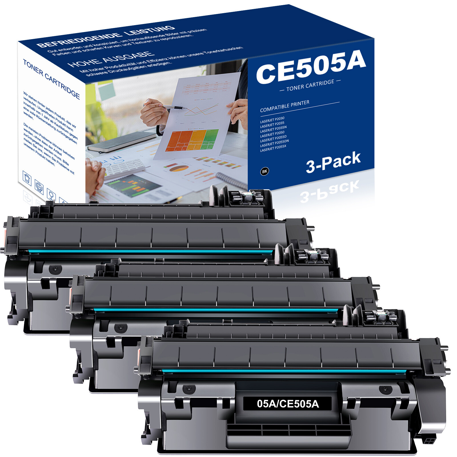 3 Pack Black CE505A 05A Toner Cartridge for HP 05A LaserJet P2055d P2050 P2035